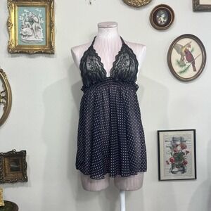 René Rofé Black & Pink Polka Dot Lace Halter Babydoll – Sample Piece